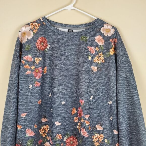Emery Rose Dark Gray Floral Print Drop Shoulder Sweatshirt Size 1Xl - Picture 2 of 6